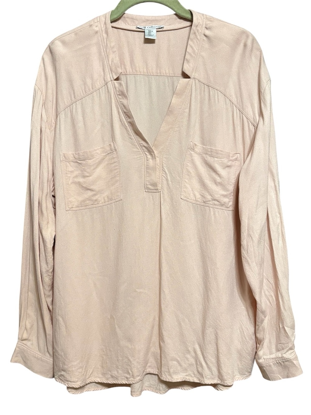 Dalia Collection Light Peach V-Neck Long Sleeve Blouse L